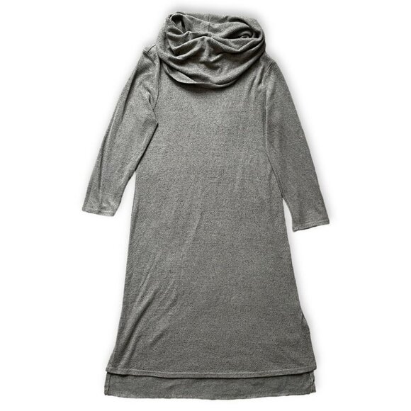 Cupio Sweater Dress Women Sz M Green Mock Neck Stretch Comfort Minimal Midi Slit - Picture 1 of 10